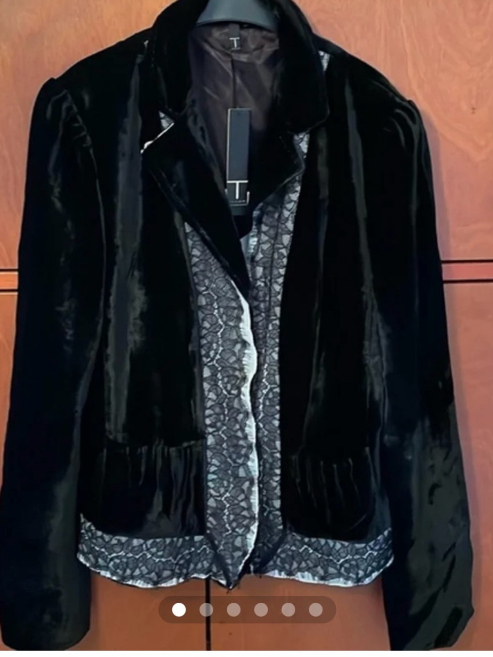 T Tahari Black Velvet Blazer with Lace-Trim
